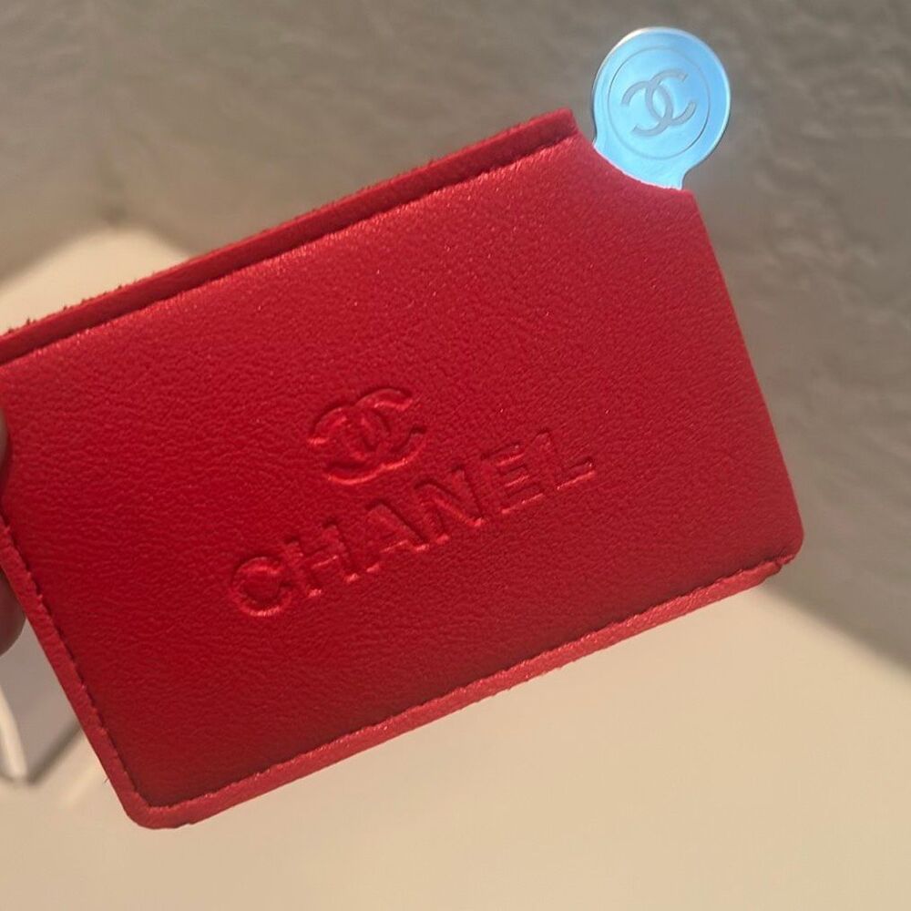 Chanel Cosmetic Square Mirror With Leather Case Red GWP New